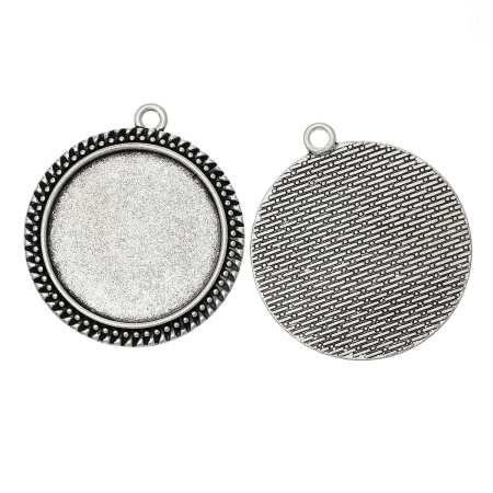 Zinc Based Alloy Cabochon Setting Pendants Round Disc Antique Silver Color (Fits 30mm Dia.) 4.3cm x 3.8cm, 10 PCs