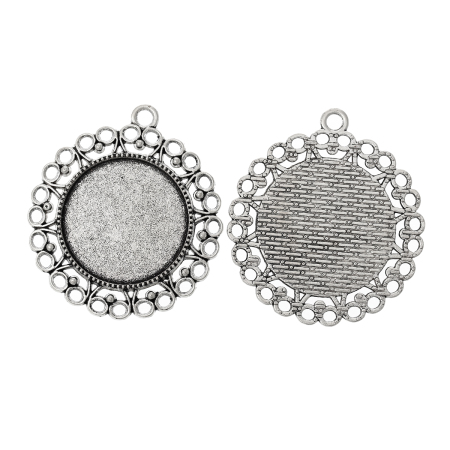 Подвески Круглые Античное Серебро (Рамки для 25мм Кабошона), 4.3см x 3.9см, 10 ШТ