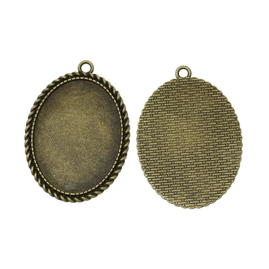 Image de Pendentif en Alliage de Zinc Ovale Bronze Antique (Convenable à Cabochon 4cm x 3cm) 5.1cm x 3.7cm, 10 PCs