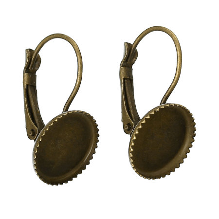 Bild von Zinklegierung Ohrring Rund Bronzefarbe für Cabochon (für 12mm D.) 23mm x 13mm, Drahtstärke: (20 gauge), 50 Stück