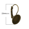 Image de Boucles d'Oreilles Clips Supports à Cabochons en Alliage de zinc+Alliage de fer Forme Rond Bronze Antique (Cabochon Rapportable 12mm Dia.) 23mm x 13mm, Epaisseur de Fil: (20 gauge), 50 Pcs