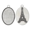 Picture of Zinc Based Alloy Cabochon Setting Pendants Oval Antique Silver Color Travel Eiffel Tower Carved (Fits 3.5cm x 2.5cm) 42mm x 28mm, 2 PCs