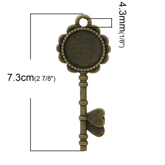 Picture of Zinc Based Alloy Cabochon Setting Pendants Key Antique Bronze (Fits 20mm Dia.) 73mm x 29mm, 20 PCs