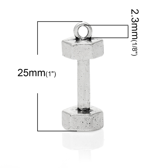 Bild von Zinklegierung Sport Fitness Anhänger Hantel Antiksilber 25mm x 10mm, 10 Stück