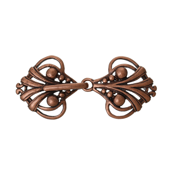 Picture of Brass Hook Clasps Heart Antique Copper 4.6cm x2.1cm(1 6/8" x 7/8"), 5 PCs                                                                                                                                                                                     