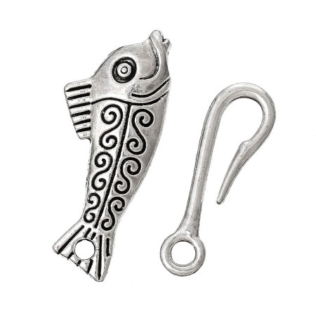 Hook Clasps Fish Antique Silver Color (Lead,Nickel Free) 5.6cm x 1.4cm,10 Sets