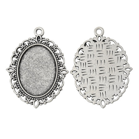 Zinc Based Alloy Cabochon Setting Pendants Oval Antique Silver Color (Fits 25mm x 18mm) 4cm x 3cm, 30 PCs