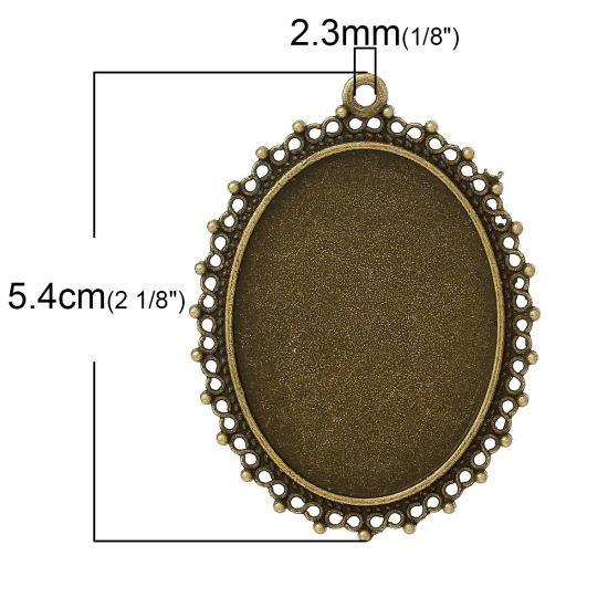 Bild von Zinklegierung Cabochon Fassung Anhänger Oval Bronzefarbe (für 4cm x 3cm) 5.4cm x 4.1cm 20 Stück
