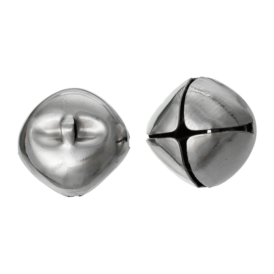 Picture of Alloy Charm Pendants Christmas Jingle Bell Silver Tone 15mm( 5/8") x 15mm( 5/8"), 10 PCs