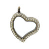 Picture of Zinc Based Alloy Floating Living Memory Glass Locket Pendants Heart Antique Bronze Clear Rhinestone Magnetic Can Open 34mm(1 3/8") x 29mm(1 1/8"), 1 Piece