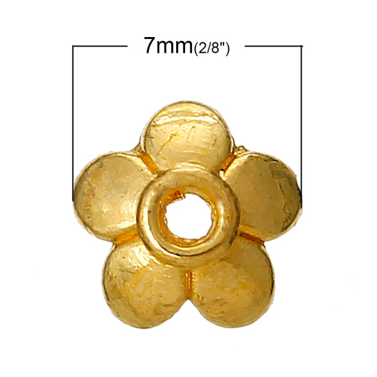 Immagine di Lega di Zinco Coppette Copriperla Fiore Oro Placcato Addetti 8mm Perline Nulla Disegno 6x6mm, 1000 Pz