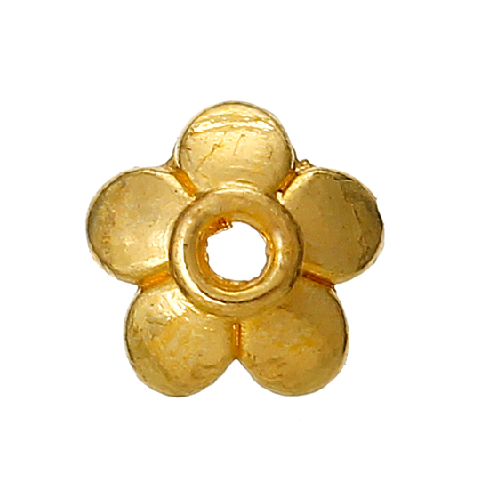 Immagine di Lega di Zinco Coppette Copriperla Fiore Oro Placcato Addetti 8mm Perline Nulla Disegno 6x6mm, 1000 Pz