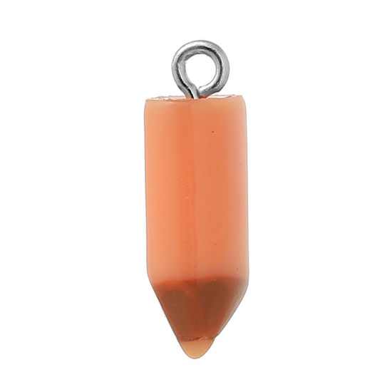 Picture of Graduation Jewelry Resin Charms Pencil Orange 21mm x 7mm( 7/8" x 2/8"), 20 PCs