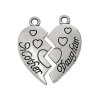 Imagen de Colgantes Aleación Corazón Roto,Mensaje Plata Antigua  Mother & Daughter Carved 24mm x 11mm 24mm x 12mm, 30 Juegos