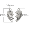 Imagen de Colgantes Aleación Corazón Roto,Mensaje Plata Antigua  Mother & Daughter Carved 24mm x 11mm 24mm x 12mm, 30 Juegos