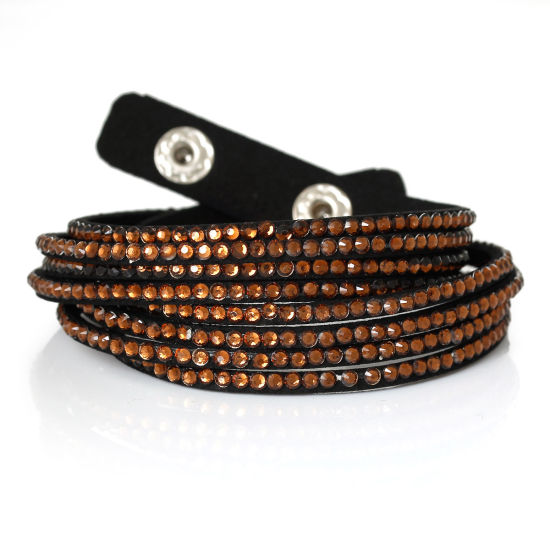 Bild von Fashion PVC Armreife Armband mit Kristall Strass Schwarz 40cm x 1.2cm, 2 Stücke
