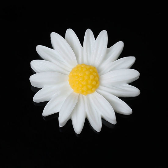 Picture of Resin Embellishments Daisy Flower White 27mm x 25mm(1 1/8" x 1"), 30 PCs