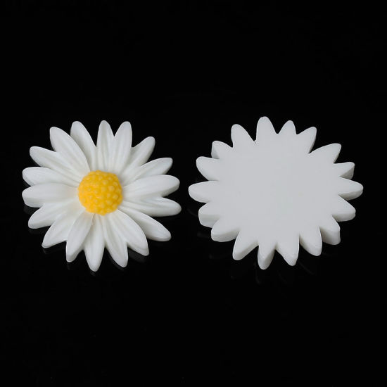 Picture of Resin Embellishments Daisy Flower White 27mm x 25mm(1 1/8" x 1"), 30 PCs