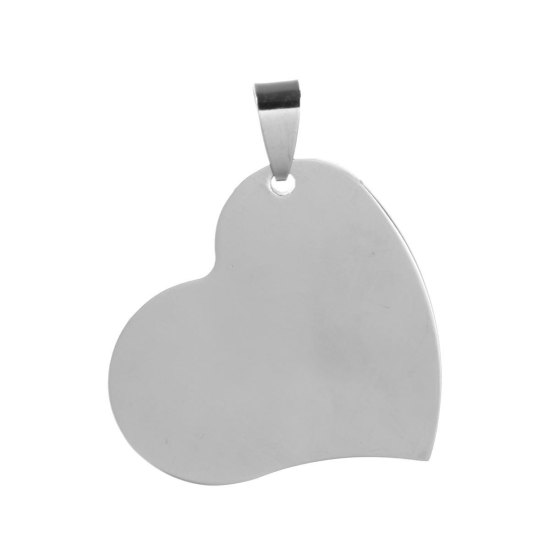 Picture of 304 Stainless Steel Blank Stamping Tags Pendants Heart Silver Tone One-sided Polishing 4.1cm x 3.3cm, 5 PCs