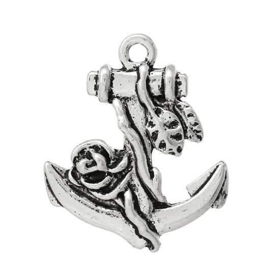 Изображение Подвески Металлические Античное Серебро "Якорь " 3.8см x 3.2см, 10 ШТ 