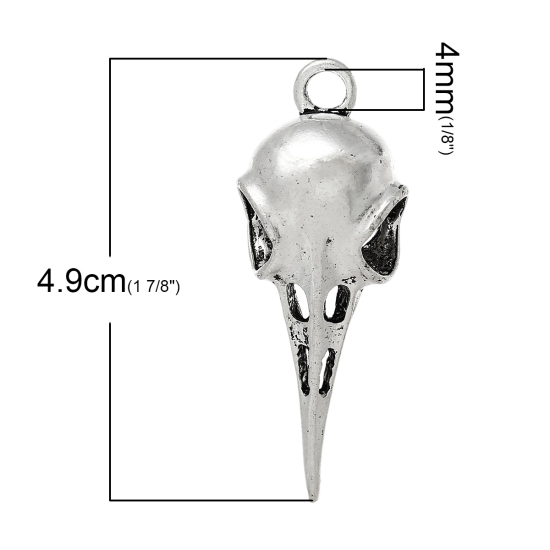 Bild von Zinklegierung Charm Anhänger Vögel Antik Silber 49mm x 19mm, 5 Stücke