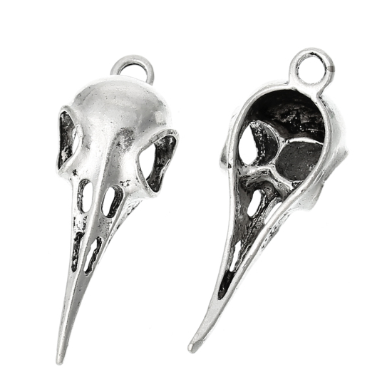 Bild von Zinklegierung Charm Anhänger Vögel Antik Silber 49mm x 19mm, 5 Stücke