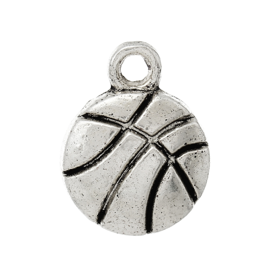 Picture of Zinc Based Alloy Sport Pendants Basketball Antique Silver Color 14mm x 11mm, 100 PCs