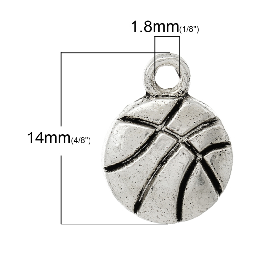 Picture of Zinc Based Alloy Sport Pendants Basketball Antique Silver Color 14mm x 11mm, 100 PCs