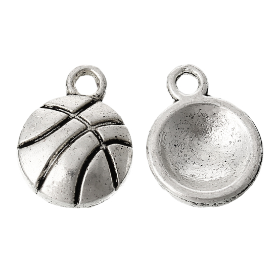 Picture of Zinc Based Alloy Sport Pendants Basketball Antique Silver Color 14mm x 11mm, 100 PCs