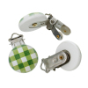 Picture of Wood Baby Pacifier Clip Round Green Grid Pattern 4.4cm x 2.9cm(1 6/8" x1 1/8"), 5 PCs