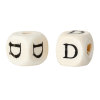 Picture of Wood Spacer Beads Cube Natural Alphabet/ Letter "D" 10mm x 10mm, Hole: Approx:4mm, 30 PCs