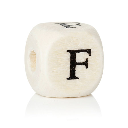 Bild von Holz Perlen Würfel Naturell, mit Buchstaben Muster, 10mm x 10mm, Loch: 4mm, 300 Stücke