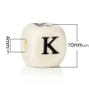 Picture of Wood Spacer Beads Cube Natural Alphabet /Letter Pattern About 10mm( 3/8") x 10mm( 3/8"), Hole: Approx 4.0mm, 30 PCs