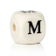 Picture of 30 PCs Natural Wood Spacer Beads For DIY Jewelry Making Cube Natural Capital Alphabet Initial Letter Message " M " About 10mm x 10mm, Hole: Approx 4mm