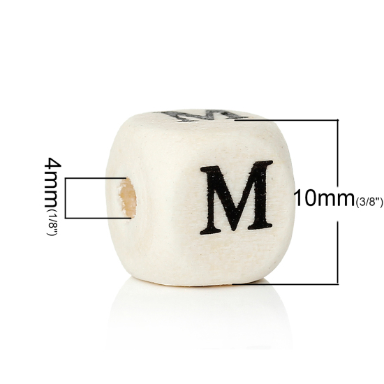 Immagine di 30 Pz Legno Naturale Separatori Perline per la Creazione di Gioielli con Fai-da-te Cubo Naturale Lettera Maiuscola Disegno Lettere " M " 10mm x 10mm, Foro: Circa 4mm
