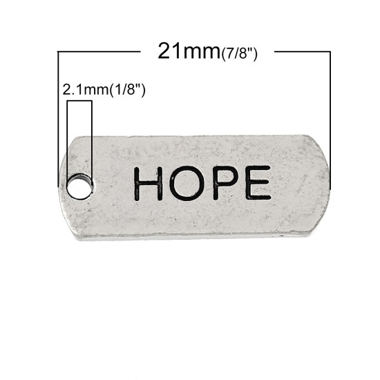 Picture of Zinc Metal Alloy Charm Pendants Rectangle Antique Silver Color Message " Hope " Carved 21mm( 7/8") x 8mm( 3/8"), 30 PCs