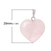 Picture of (Grade B) Rose Quartz (Natural) Pendants Heart Pink 29mm x20mm(1 1/8" x 6/8"), 5 PCs
