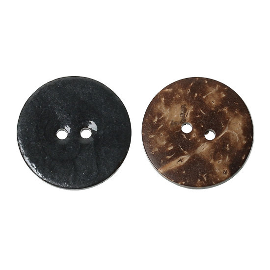 Изображение Кокосовая Койра Шитье Пуговицы  Круглые Темно-серый С двумя отверстиями 25мм диаметр, 10 ШТ
