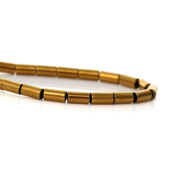 Picture of Hematite Beads Cylinder Golden About 4mm x 2mm, Hole: Approx 1mm, 40cm(15 6/8") long, 1 Strand (Approx 98 PCs/Strand)