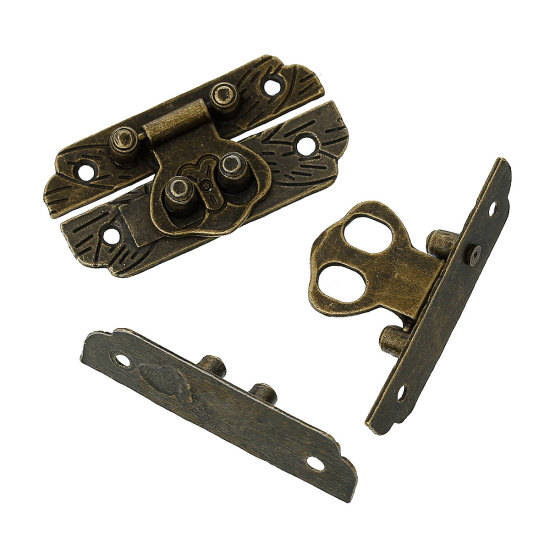 Picture of Iron Based Alloy Cabinet Box Lock Catch Latches Hardware Antique Bronze 4.7cm x 2.5cm(1 7/8" x1"), 10 Sets