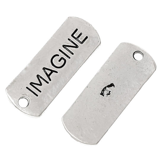 Picture of Zinc Based Alloy Charms Rectangle Antique Silver Color Message " Imagine " 21mm( 7/8") x 8mm( 3/8"), 30 PCs