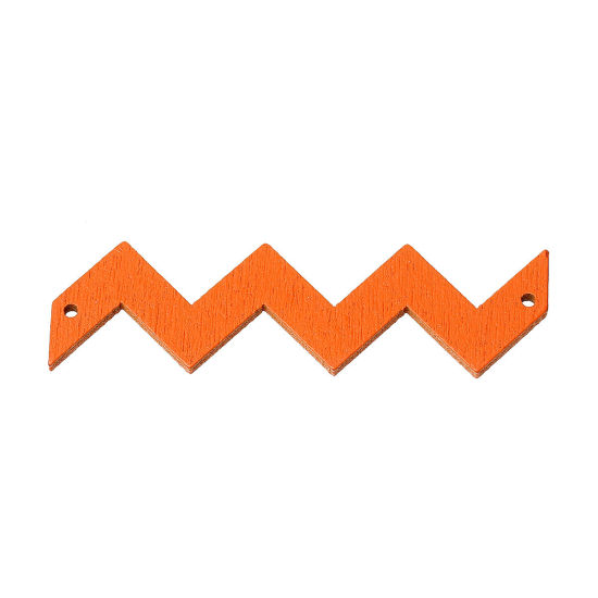 Picture of Natural Wood Connectors Findings Tile For Jewelry Pastel Chevrons Shape Orange 6cm x 1.7cm,100PCs