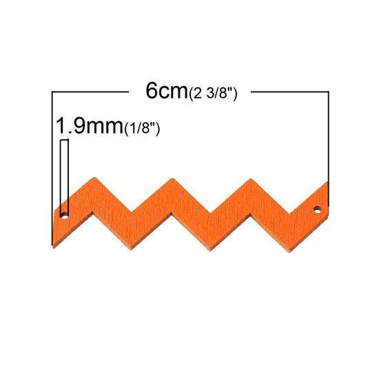 Picture of Natural Wood Connectors Findings Tile For Jewelry Pastel Chevrons Shape Orange 6cm x 1.7cm,100PCs