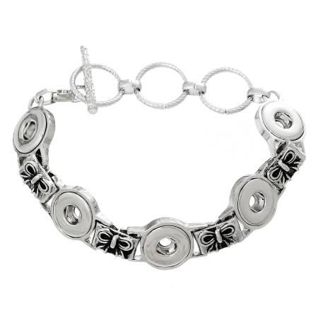 Image de Bracelets Bouton Pression Convenable à 12mm Bouton Pression en Alliage de Zinc Argent Mat Email Noeuds Papillons 22cm long, Taille de Trous: 5mm, 1 Pièce