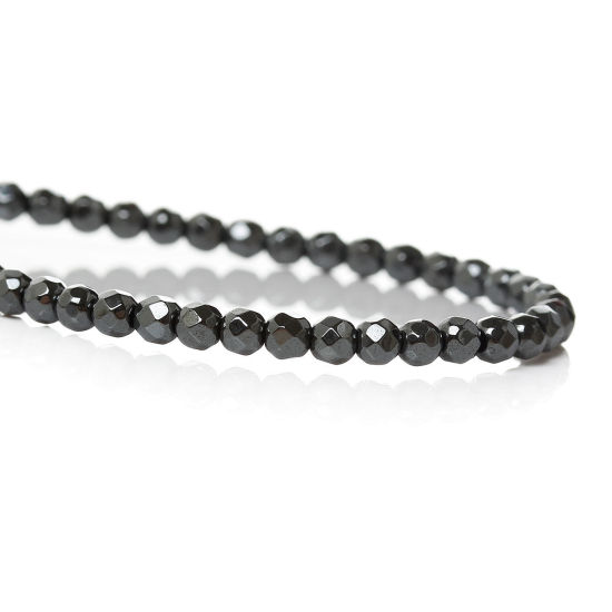 Bild von Hämatit Perlen Rund Metallgrau Facettiert ca. 2mm D., Loch:ca. 1mm, 40.2cm lang, 1 Strang (ca. 192 Stück/Strang)