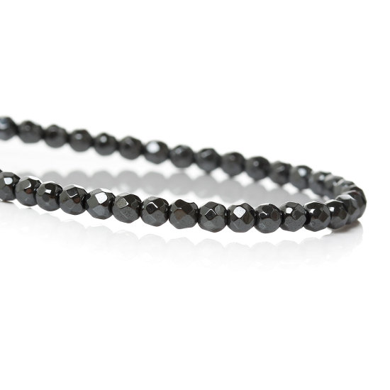 Bild von Hämatit Perlen Rund Metallgrau 4mm D., Loch: 1.0mm, 39.8cm lang/Strang, 105 Stk./Strang, 1 Strang