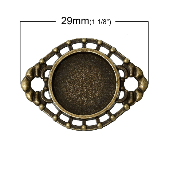Bild von Zinklegierung Verbinder, Oval Bronzefarbe für Cabochon, für 14mm Cabochon, 29mm x 21mm, 4 Stücke