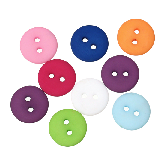 Picture of Resin Sewing Buttons Scrapbooking 2 Holes Round At Random Mixed Frosted 15mm( 5/8") Dia, 100 PCs