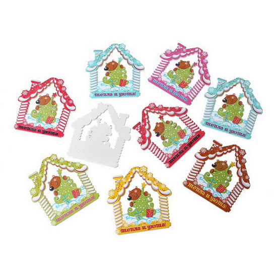 Immagine di Legno Charm Ciondoli Natale Albero Sopportare Casa di Villaggio Colore Misto Orso Disegno 6.8cm x 6.6cm, 20 Pz