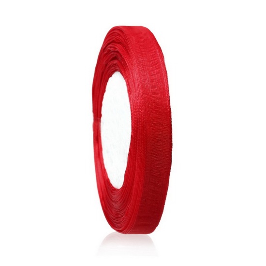 Image de Ruban en Organza Satin Rouge 12mm, 5 Rouleaux (Env. 50 Yards/Rouleau)